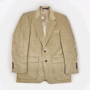 VTG Lands End Corduroy Blazer Sport Jacket Tan Elbow Patches 38R USA Academia